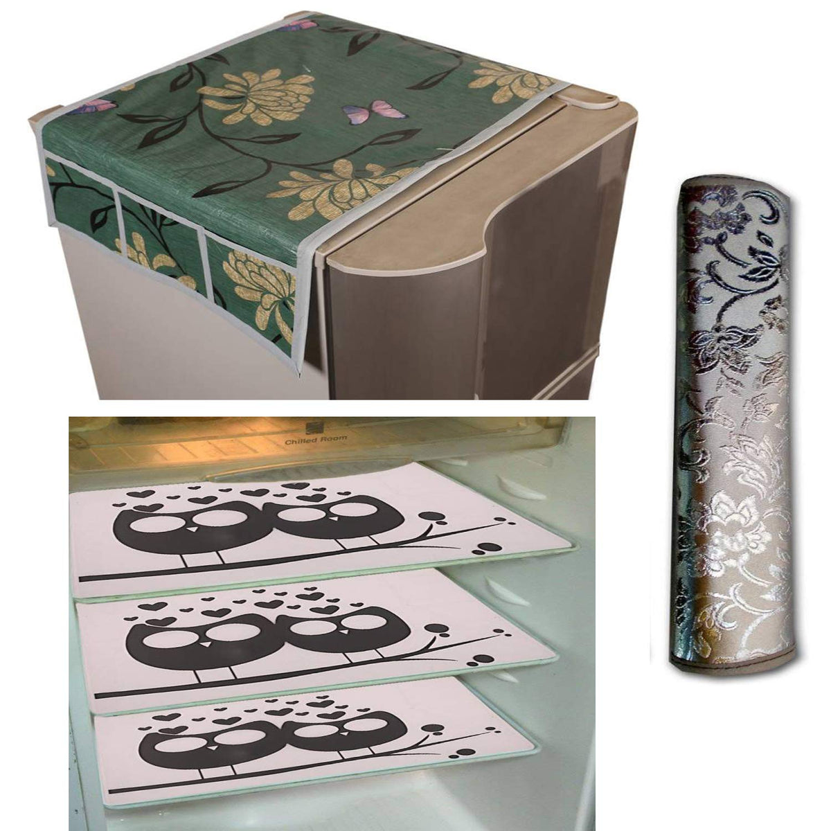Kuber Industries Cloth 3 Pieces Fridge Mat, 1 Piece Handle Cover and 1 Pieces Fridge Top Cover (Multi)-CTKTC2798, (Model: CTKTC02248)