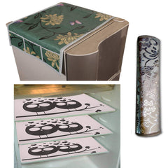 Kuber Industries Cloth 3 Pieces Fridge Mat, 1 Piece Handle Cover and 1 Pieces Fridge Top Cover (Multi)-CTKTC2798, (Model: CTKTC02248)