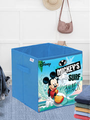 Heart Home Disney Mickey Surf Print Durable & Collapsible Square Storage Box|Clothes Organizer With Handle,Pack of 4 (Sky Blue)