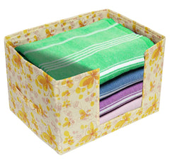 Heart Home Flower Printed Multiuses Non-Woven Closet Organizer, Storage Bin, Shelf Storage Oragnizer With Handle- Pack of 2 (Yellow)-HS43HEARTH26391