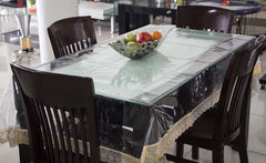 Kuber Industries PVC 6 Seater Transparent Dining Table Cover - Gold (VARC0707) Pack of 1