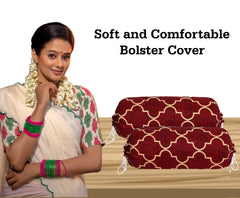 Kuber Industries Bolster Cover|Soft Cotton Bolster Cover Set|Diwan Round Bolster Pillow Covers|Luxurious Lattice Print Roll Masand Cover|16x32 Inch|Pack of 4 (Red)