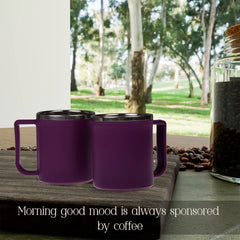 Kuber Industries Coffee Mug|Inside Stainless Steel Double Wall Tea Cup|Outside Plastic Stylish Milk Mug for Kids & Adults|Pack of 4 (Purple)