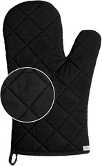 Heart Home Heat Resistant Cotton Kitchen Oven Mitt Microwave Glove Set, Non-Slip Grip and Hanging Loop for Kitchen, Cooking, Baking, Set of 2 (Black), Standard (HS_37_HEARTH020602)
