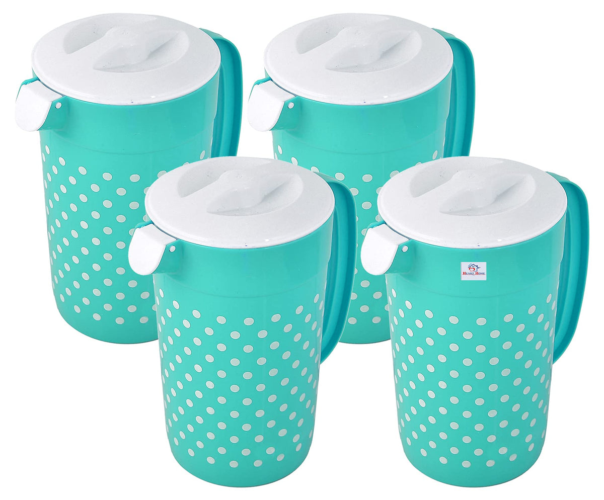 Heart Home Dot Printed Plastic Water & Juice Jug, Drinking Beverage Jug,with Lid for Daily Uses, 2.4 LTR- Pack of 4 (Green)-HS42KUBMART25220