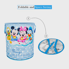 Heart Home Disney Mickey & Team Print Round Laundry Basket|Polyester Clothes Hamper|Waterproof & Foldable Round Laundry Bag with Handle,45 Ltr.(Sky Blue)