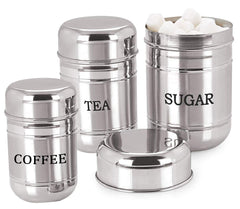 Heart Home 3 Pieces Stainless Steel Tea, Coffee and Sugar air Tight containers Set 500Ml, 300Ml, 200 Ml (Silver)-HEART1745