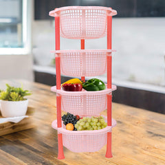 Kuber Industries Plastic 4 Layer Multi-Purpose Kitchen Storage Basket Rack (Beige)-Ctktc13220