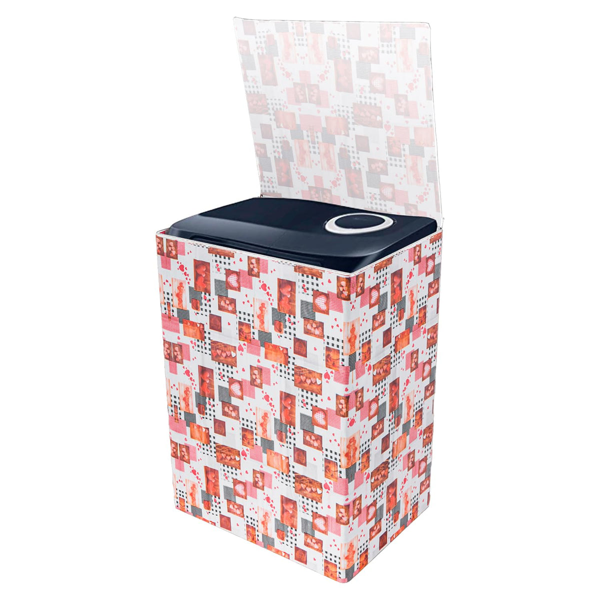 Heart Home Washing Machine Cover | Dil Check Print Washing Machine Cover | Soft PVC | Top Load Semi-Automatic Washing Machine Cover | White