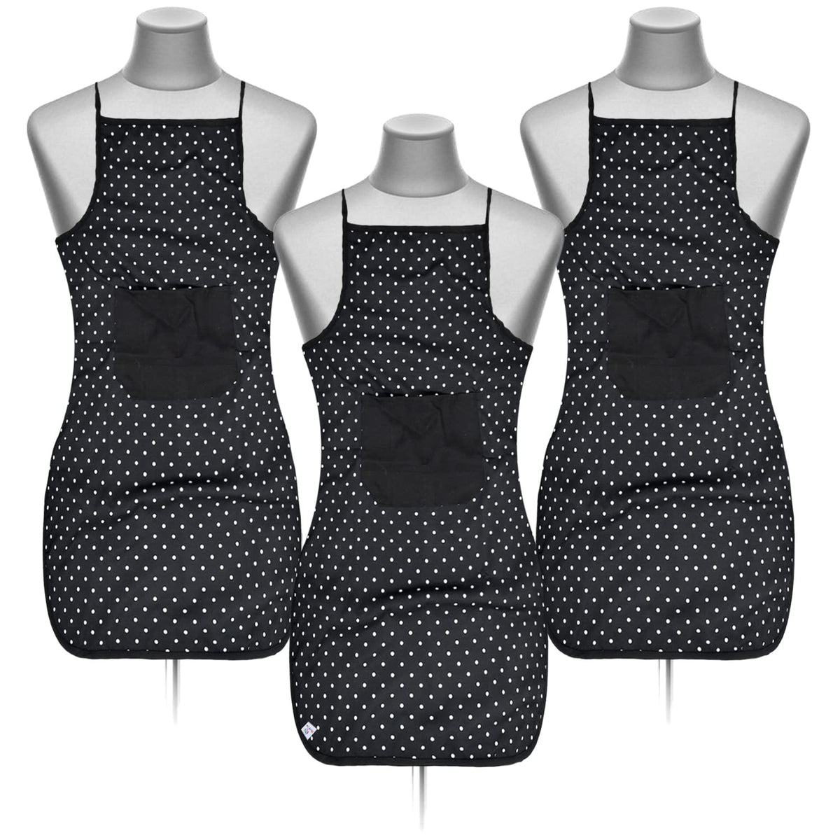 Heart Home Dot Printed Apron with 1 Front Pocket- Pack of 3 (Black)-50HH0721