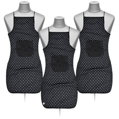 Heart Home Dot Printed Apron with 1 Front Pocket- Pack of 3 (Black)-50HH0721