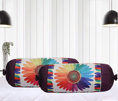 Kuber Industries Bolster Cover|Polyester Bolster Cover Set|Diwan Round Bolster Pillow Covers|Luxurious Sun Flower Print Roll Masand Cover|Pack of 2 (Cream)
