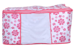 Kuber Industries Floral 3 Piece Non Woven Saree Cover Set, Pink