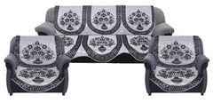 Kuber Industries Flower Pot Design Cotton 6 Pieces 5 Seater Sofa Cover (Grey and Brown)-CTKTC014427