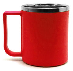 Kuber Industries Plastic Steel Cups for Coffee Tea Cocoa, Camping Mugs with Handle, Portable & Easy Clean, Set of 2 (Green & Red), Standard
