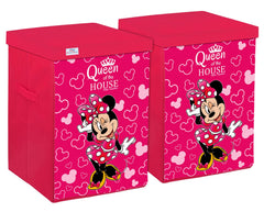 Heart Home Minnie Print Non-Woven Laundry Basket, Clothes Hamper For Laundry Closet, Bedroom, Bathroom With Lid & Handles Pack of 2 (Pink) 54HH4090.