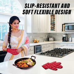 Kuber Industries Oven Mitts | Polyester Microwave Oven Gloves | Printed Hanging Loop Kitchen Oven Gloves | Heat Resistant Gloves for Kitchen | 1 Pair | Maroon