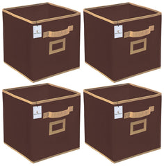 Kuber Industries Non Woven 4 Pieces Small Foldable Storage Organiser Cubes/Boxes (Coffee) - CTKTC035140