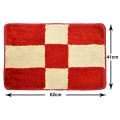 Heart Home Check Design Multiuses Home Décor Non-Slip Velvet Door Mat (Cream & Red)-50HH01085