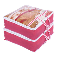 Heart Home Blanket Cover | Non-Woven Blanket Cover for Saree | Zipper Storage Bag for Clothes | Wardrobe Organizer with Top Transparent Window | Extra Large | Pack of 2 | Pink