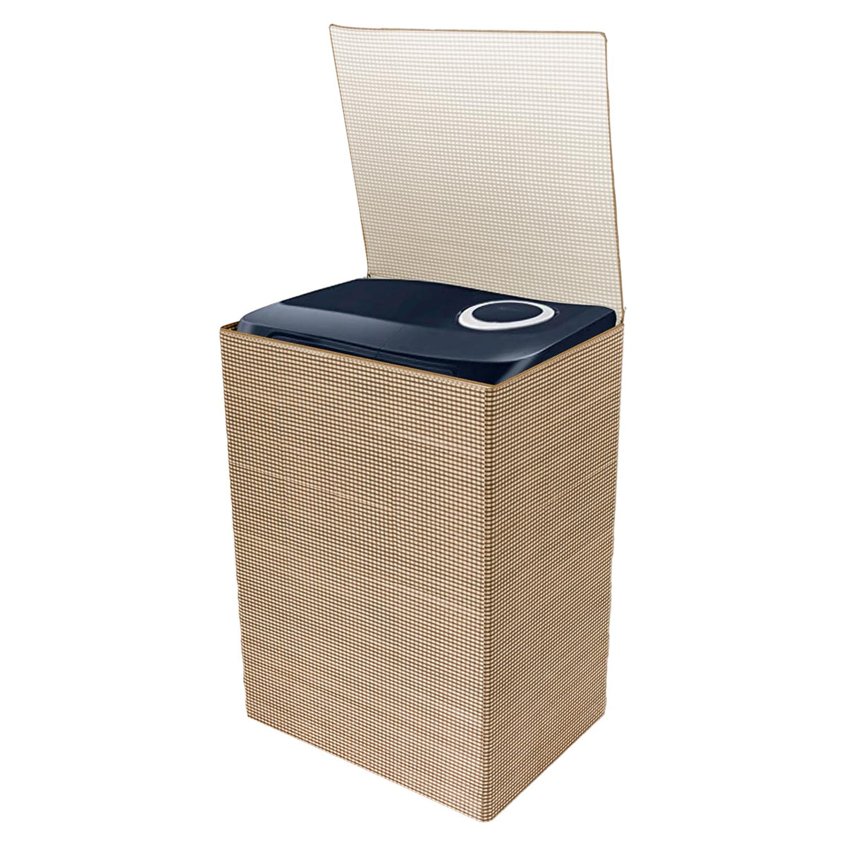 Heart Home Washing Machine Cover | Mini Check Print Washing Machine Cover | Soft PVC | Top Load Semi-Automatic Washing Machine Cover | Brown