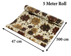 Kuber Industries Flower Printed PVC Anti Slip Skid Shelf Mat, 5 Mtr (Brown), Standard