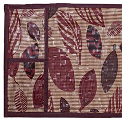 Heart Home Leaf Printed PVC Decorative Microwave Oven Top Cover with 4 Utility Pockets (Maroon)