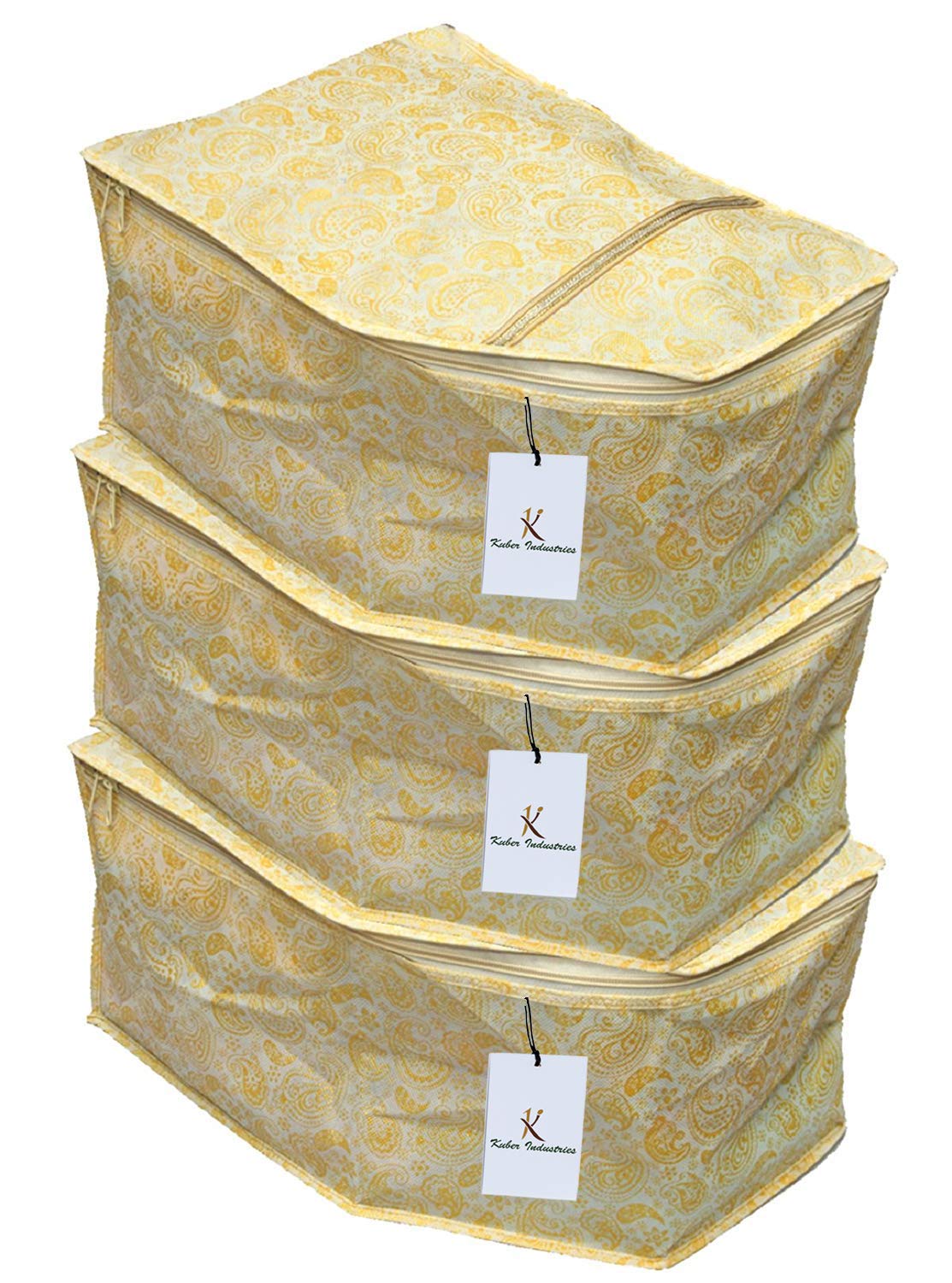 Kuber Industries 3 Pieces Non Woven Blouse Cover Set, Gold (SCY33)