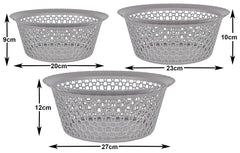 Heart Home Storage Basket|Plastic Round Versatile Basket|Organizer for Kitchen|Countertop|Cabinet|Bathroom|Set of 3 (Grey)