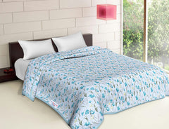 Heart Home Lightweight Tropical Plant Design Cotton Reversible Double Bed Dohar|AC Blanket for Home & Travelling (Sky Blue)