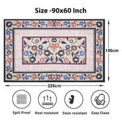 Kuber Industries Dining Table Cover | Digital Multi Flower Print Dining Table Cover | Self Check Net Polyester Dining Table Cover for Home Décor | 60x90 | Beige