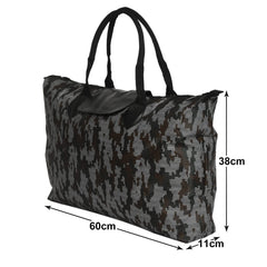 Kuber Industries Camouflage Print Rexine Shopping Bags/Grocery Bag for Carry Grocery, Fruits, Vegetable with Handles Pack of 2 (Black) 54KM4022