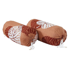 Kuber Industries Flower Printed Cotton Bolster Cover- Set of 2, 16"x32" (Brown & White)-44KM0141