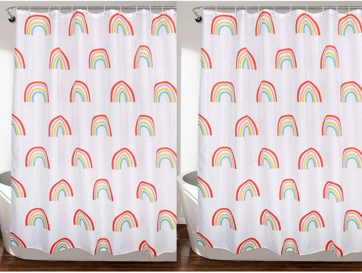 Kuber Industries 7 Feet PVC Rainbow Print Shower Curtain/AC Curtain For Bathroom, Living Room With 8 Hooks Pack of 2 (White)
