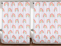 Kuber Industries 7 Feet PVC Rainbow Print Shower Curtain/AC Curtain For Bathroom, Living Room With 8 Hooks Pack of 2 (White)