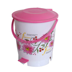 Kuber Industries Flower Print Plastic 2 Pieces Garbage Waste Dustbin/Recycling Bin for Home, Office, Factory with Lid, 10 Liters (Pink)-KUBMART10942