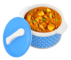 Heart Home Dot Printed BPA Free Food Grade Inner Stainless Steel Casserole Keeps Chapati, Food, Curry With Lid, 2500ml (Blue)-HS42KUBMART25046