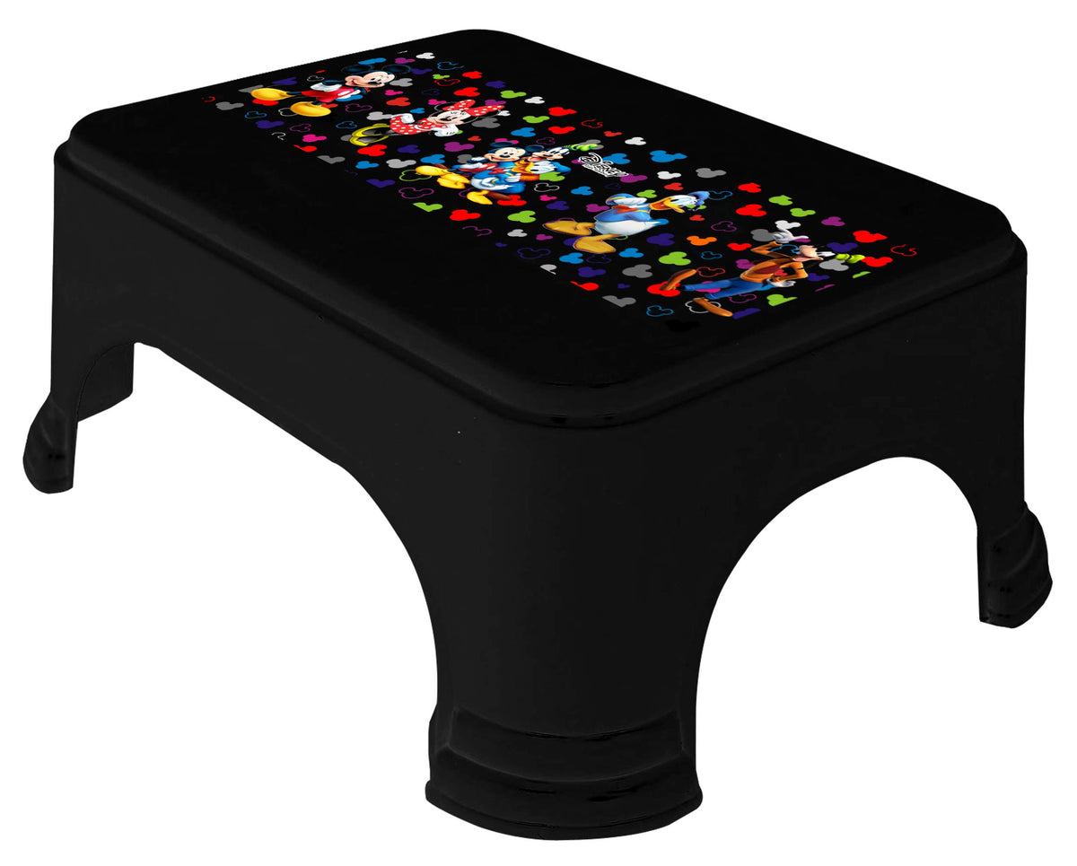 Kuber Industries Disney Team Mickey Print Square Plastic Bathroom Stool, Adults Simple Style Stool Anti-Slip with Strong Bearing Stool for Home, Office, Kindergarten (Black) -HS_35_KUBMARTS17272