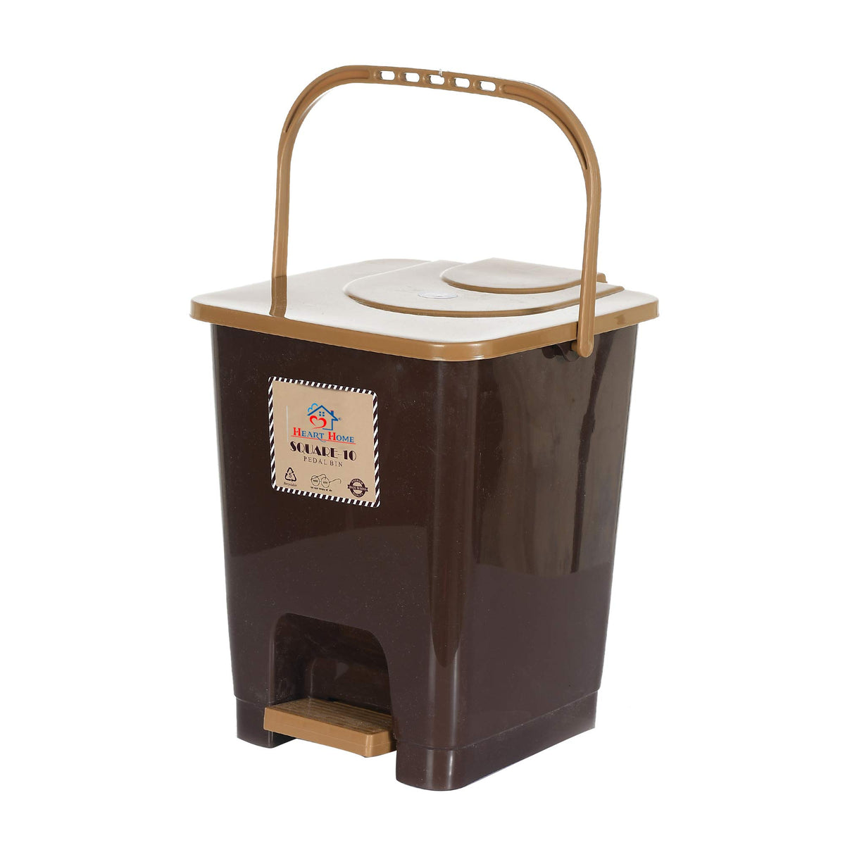 Heart Home Premium Plastic Pedal Dustbin 10 Ltr (Brown)-HHEART16409