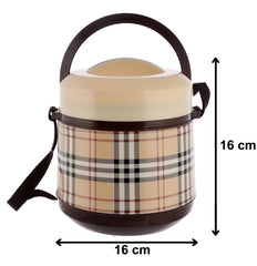 Kuber Industries Check Deisgn BPA Free Food Grade Insulated Lunch Box with 2 Steel Container & 1 Plastic Pickel Box (Cream & Coffee), Standard