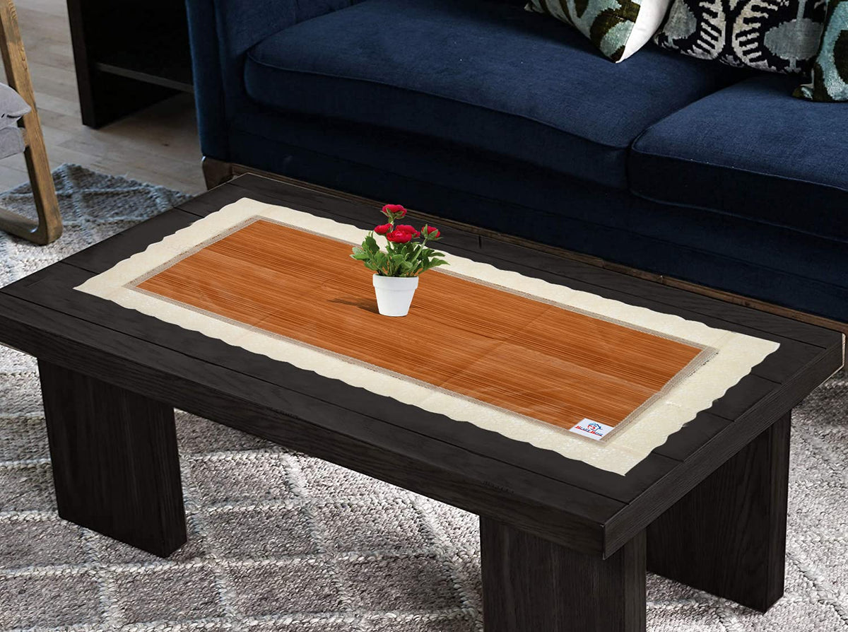 Heart Home Wooden Design PVC Table Runner for Farmhouse Dinner, Holiday Parties, Wedding, Events, Décor, 18"x36" (Lite Brown)-HS_38_HEARTH21331