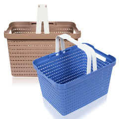 Kuber Industries Basket | Plastic Fruits Storage Basket | Picnic Storage Basket | Kitchen Storage Basket | Stationery Storage Basket | FLORA-333 | Pack of 2 | Blue & Coffee
