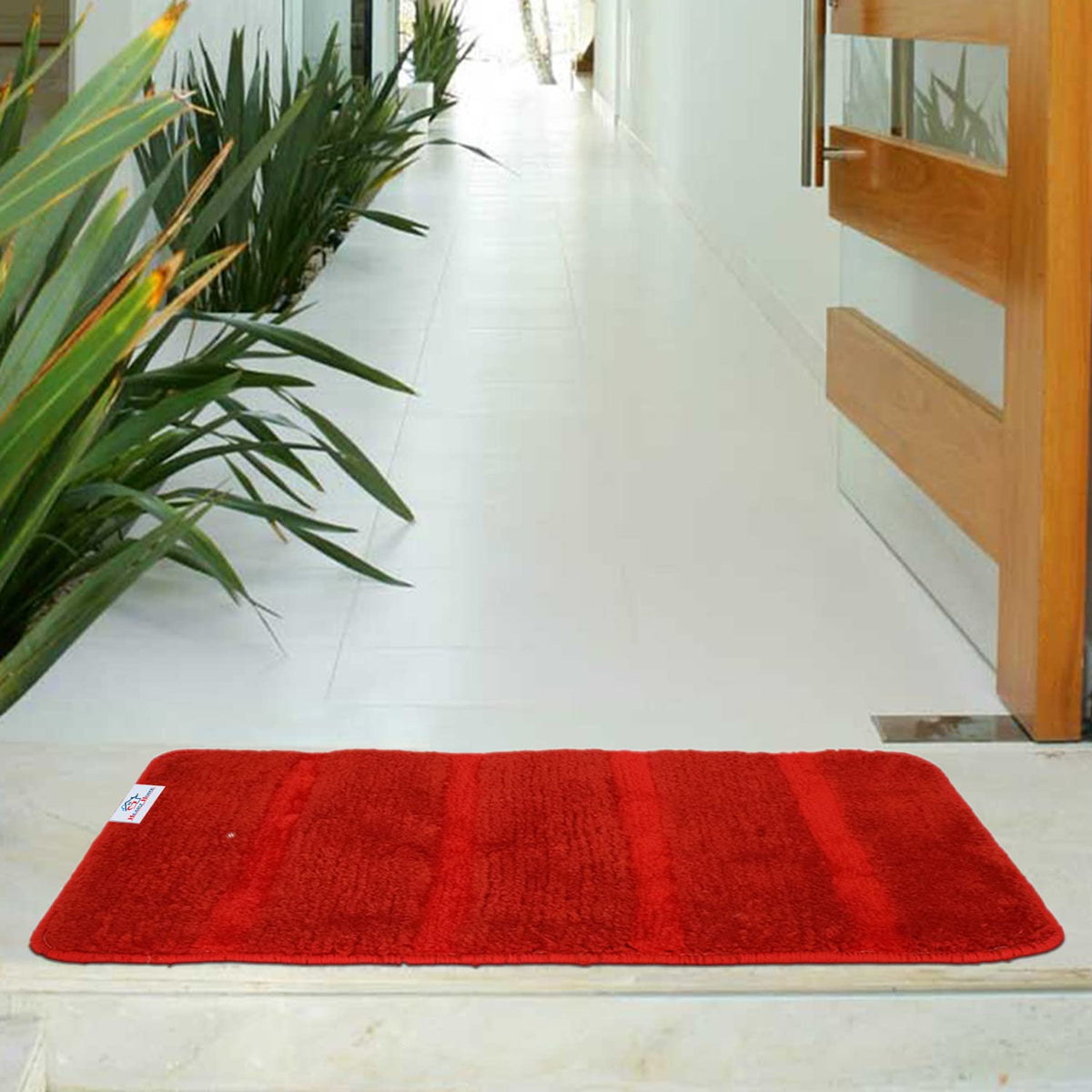 Heart Home Strips Design Cotton Door Mat for Porch/Kitchen/Bathroom/Laundry Room, 24"x16" (Red) 52HH3964