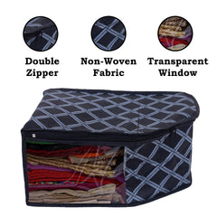 Kuber Industries Check Print Non-Woven Foldable Blouse Cover|Clothes Cover For Home & Traveling With Transparent Window Pack of 3 (Black)