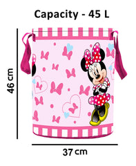 Kuber Industries Disney Minnie Print Round Non Woven Fabric Foldable Laundry Organiser with Handles,45 LTR (Pink)-KUBMART11640