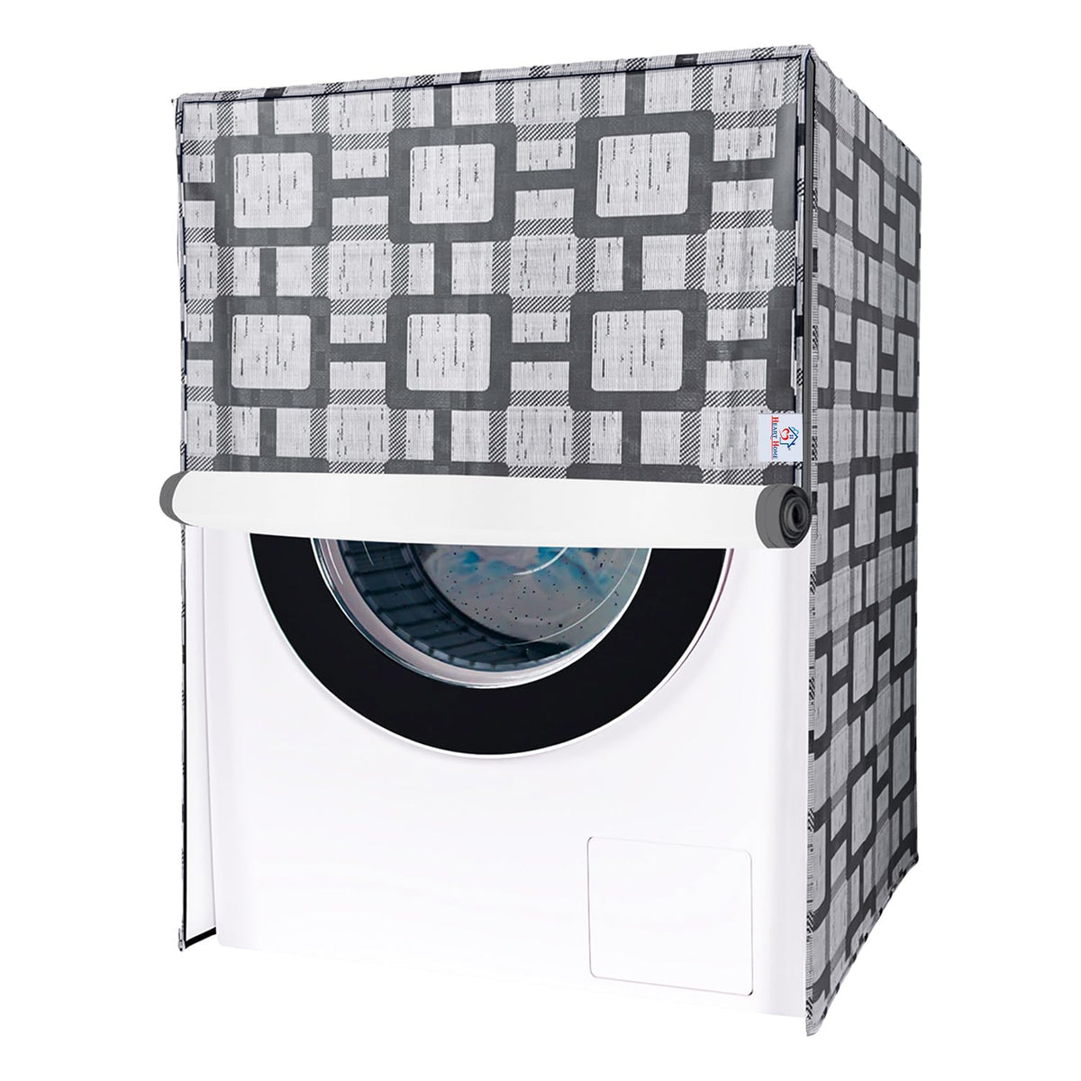 Heart Home Washing Machine Cover | Big Check Washing Machine Cover | Soft PVC | Front Load Washing Machine Cover | Gray