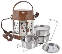 Heart Home Designer Insulated Stainless Steel Lunch Box with 3 Container (Brown)-HS42HEARTH25113
