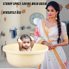 Kuber Industries Bath Tub|Versatile Plastic Utility Gaint Tub|Durable Deep Tub for Baby Bathing|Washing Clothes|Feeding Pan|26 Liter (Cream)