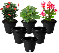Heart Home Solid 2 Layered Plastic Flower Pot|Gamla for Home Decor,Nursery,Balcony,Garden,8"x 6",Pack of 8 (Black)
