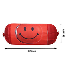 Kuber Industries Bolster Cover|Polyester Bolster Cover Set|Diwan Round Bolster Pillow Covers|Luxurious Smile Ball Print Roll Masand Cover|Pack of 2 (Red)